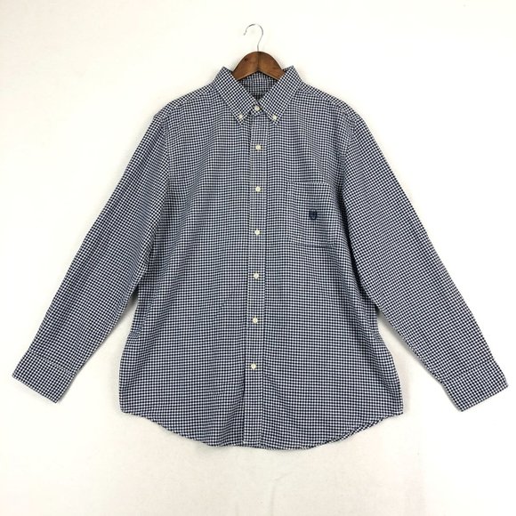 Chaps Men's Size Large Storm Blue White Checkered Long Sleeve Button Down Shirt - Picture 1 of 11